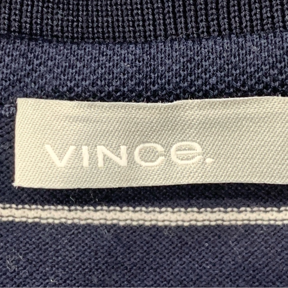 Vince Men’s L Classic Polo Shirt Black White Short Sleeve Stripe Cotton Collared - Picture 2 of 12